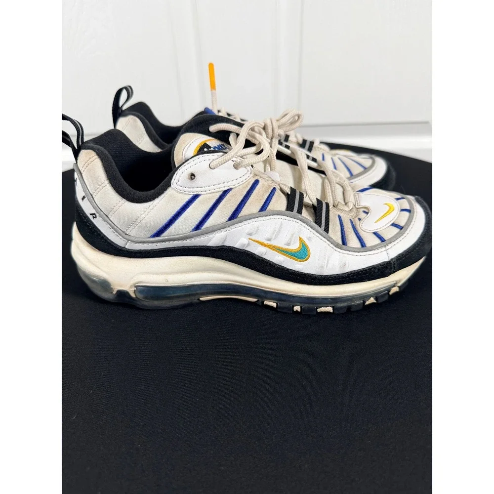 Nike Air Max 98 GS Kids White Deep Royal Blue Yellow CJ7393-100 Size 5.5Y